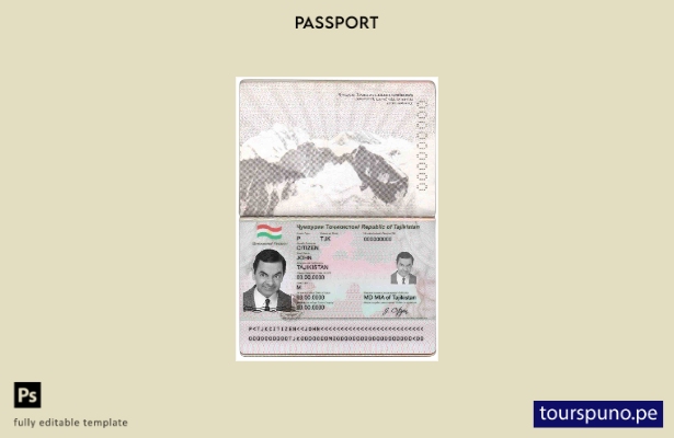 Plantilla de pasaporte de Tayikistán lista para imprimir
